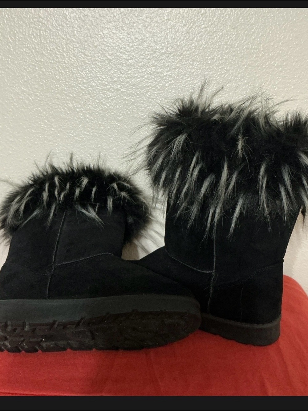 SHEIN Black Faux Fur Trim Winter Ankle Boots